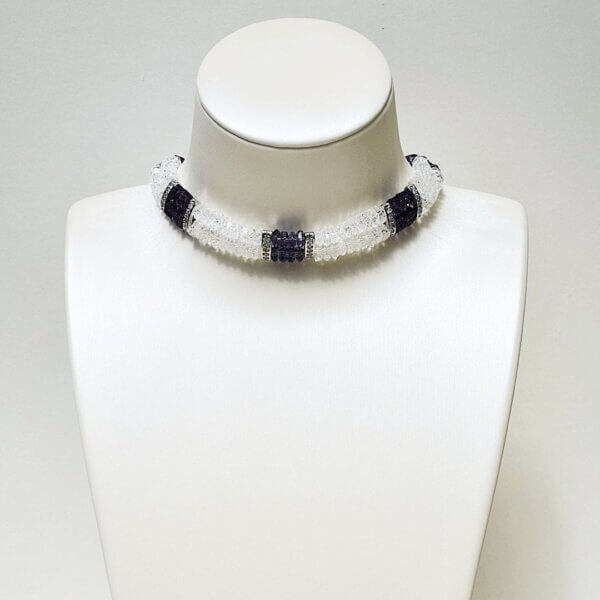 Amethyst + Clear Quartz Choker Necklace 15"