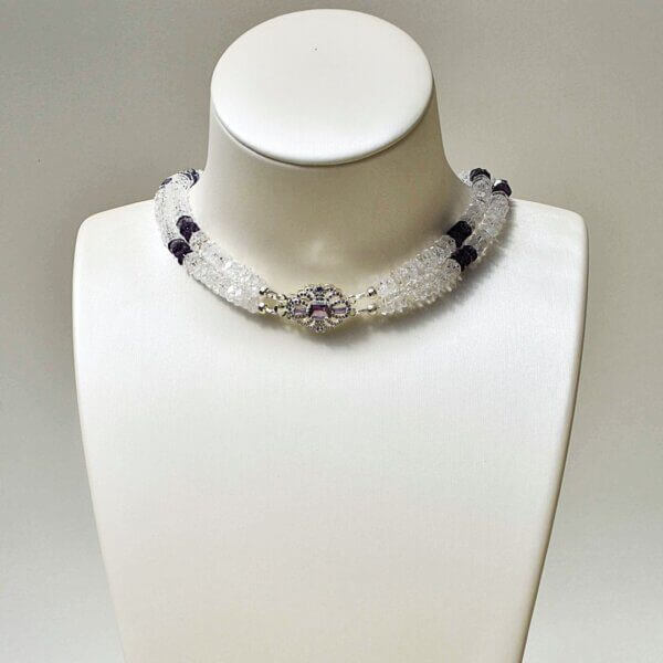 Amethyst + Clear Quartz Choker Necklace 15" - Image 2