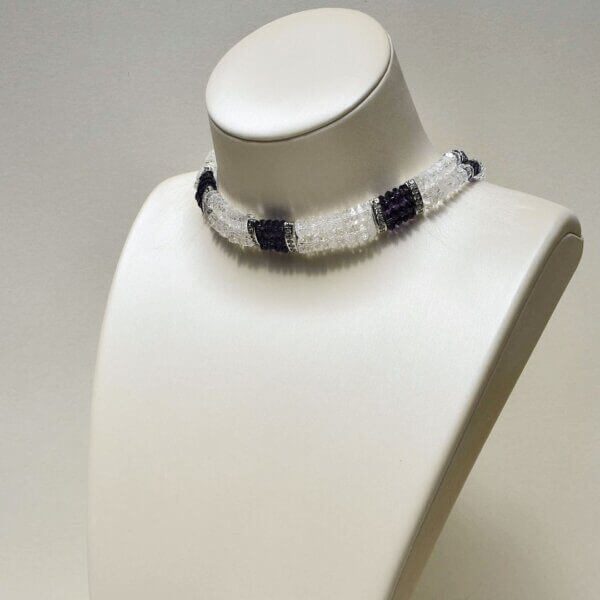 Amethyst + Clear Quartz Choker Necklace 15" - Image 3