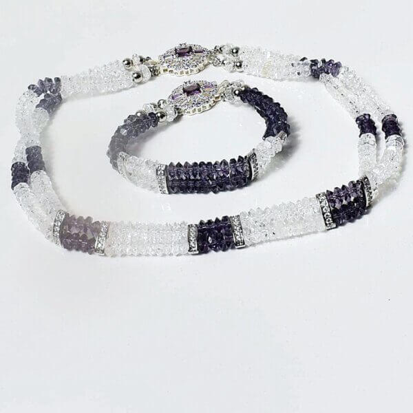 Amethyst + Clear Quartz Choker Necklace 15" - Image 8