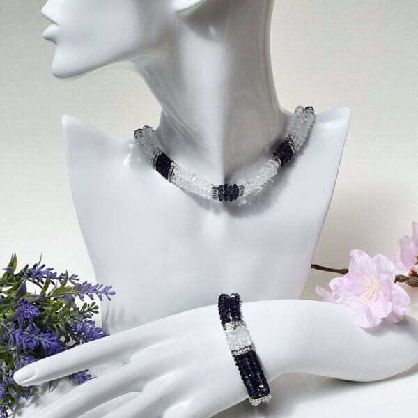 Amethyst + Clear Quartz Choker Necklace 15" - Image 9