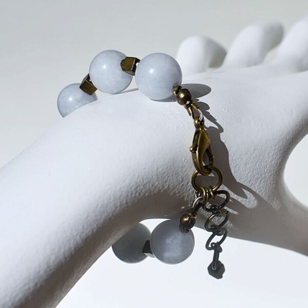 Aquamarine + Hematite Bracelet 6" - 7" Adjustable - Image 3