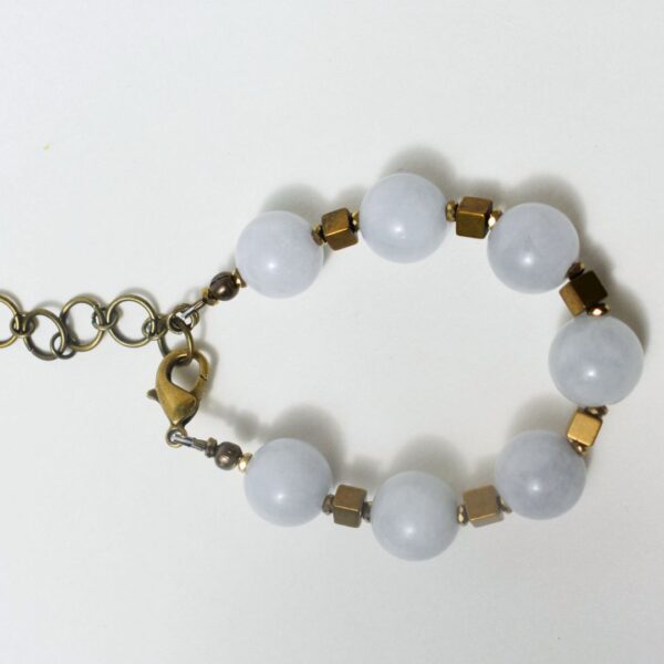 Aquamarine + Hematite Bracelet 6" - 7" Adjustable - Image 6