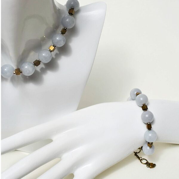 Aquamarine + Hematite Bracelet 6" - 7" Adjustable - Image 8