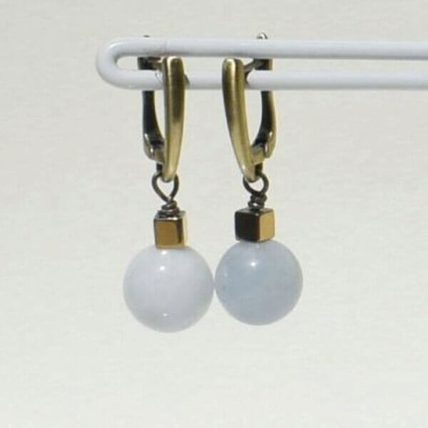 Aquamarine + Hematite Dangle Earrings 1/2"  Drop - Image 2