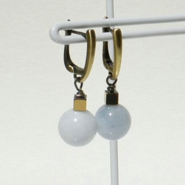 Aquamarine + Hematite Dangle Earrings 1/2"  Drop - Image 3