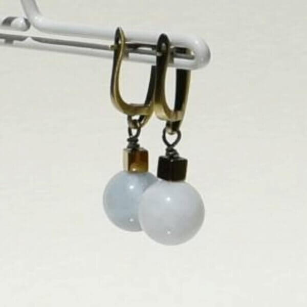 Aquamarine + Hematite Dangle Earrings 1/2"  Drop - Image 5