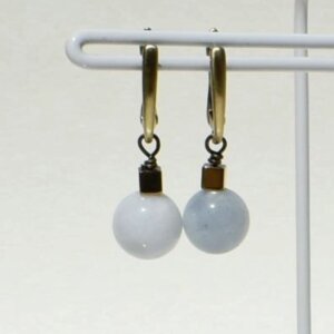 Aquamarine + Hematite Dangle Earrings 1/2"  Drop