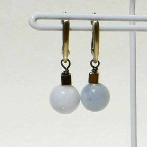 Aquamarine + Hematite Dangle Earrings 1/2"  Drop
