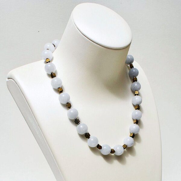 Aquamarine + Hematite Necklace 16" - 18" Adjustable - Image 2