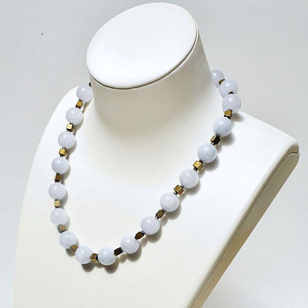 Aquamarine + Hematite Necklace 16" - 18" Adjustable - Image 3