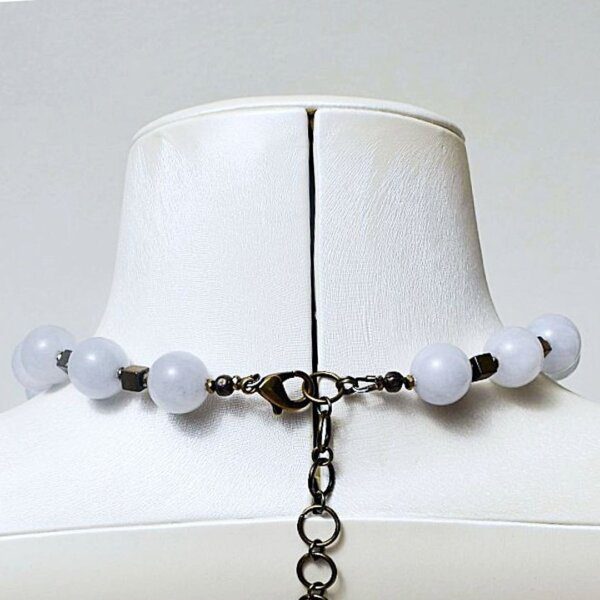 Aquamarine + Hematite Necklace 16" - 18" Adjustable - Image 4