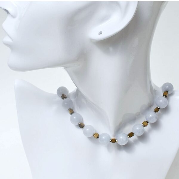 Aquamarine + Hematite Necklace 16" - 18" Adjustable - Image 7