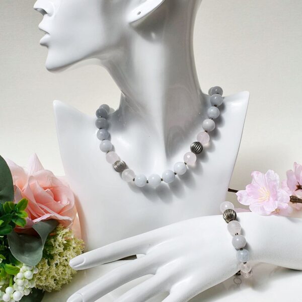 Aquamarine + Rose Quartz Necklace 16" - 18" Adjustable - Image 9