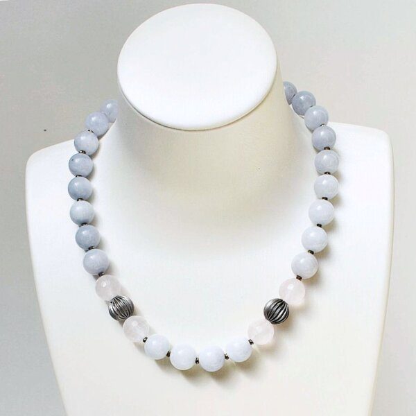 Aquamarine + Rose Quartz Necklace 16" - 18" Adjustable
