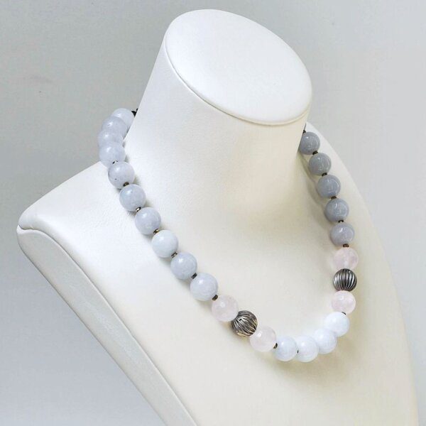 Aquamarine + Rose Quartz Necklace 16" - 18" Adjustable - Image 2
