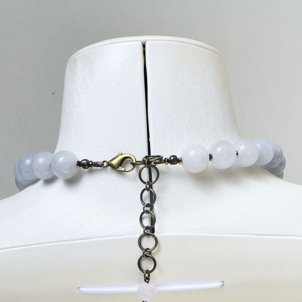 Aquamarine + Rose Quartz Necklace 16" - 18" Adjustable - Image 4