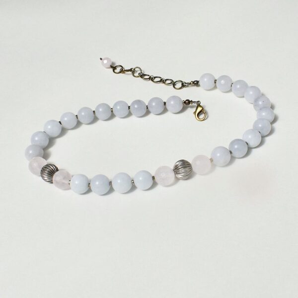 Aquamarine + Rose Quartz Necklace 16" - 18" Adjustable - Image 5
