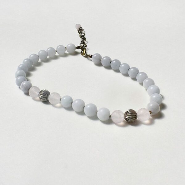 Aquamarine + Rose Quartz Necklace 16" - 18" Adjustable - Image 6