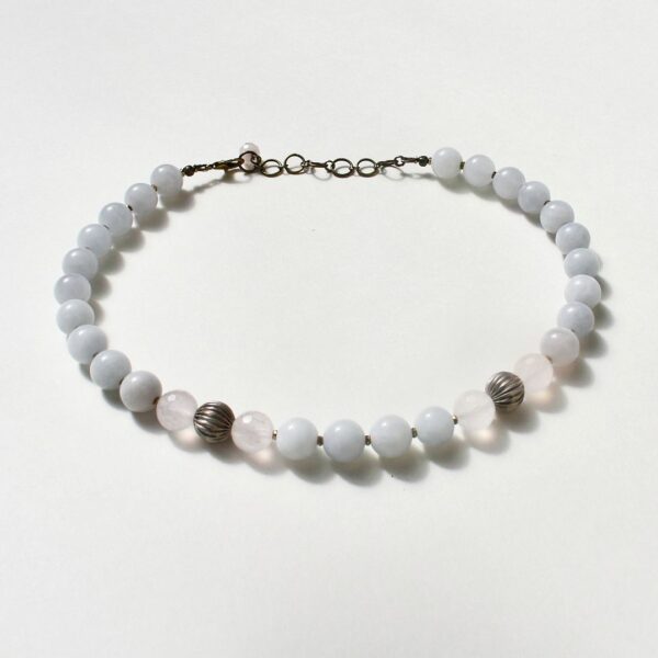 Aquamarine + Rose Quartz Necklace 16" - 18" Adjustable - Image 7