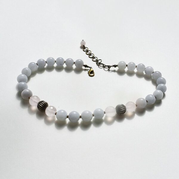 Aquamarine + Rose Quartz Necklace 16" - 18" Adjustable - Image 8
