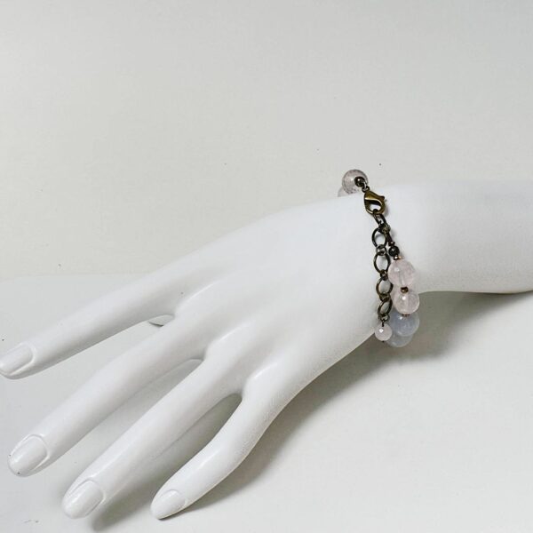 Aquamarine + Rose Quartz Bracelet 6″ - 7″ Adjustable - Image 3