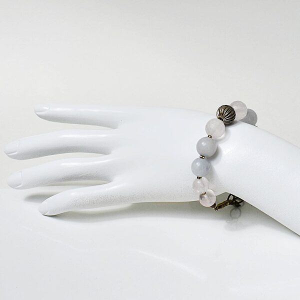 Aquamarine + Rose Quartz Bracelet 6″ - 7″ Adjustable - Image 4