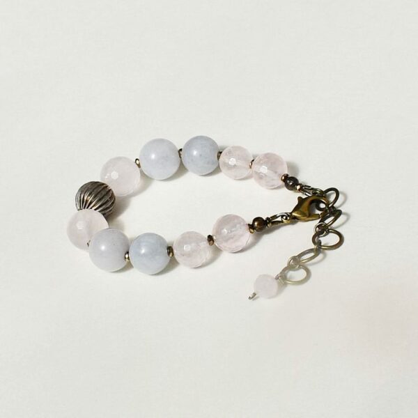 Aquamarine + Rose Quartz Bracelet 6″ - 7″ Adjustable - Image 8