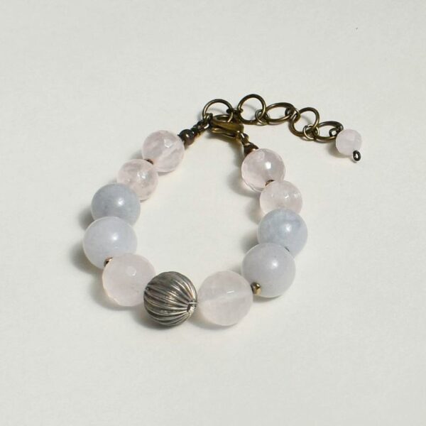 Aquamarine + Rose Quartz Bracelet 6″ - 7″ Adjustable - Image 6