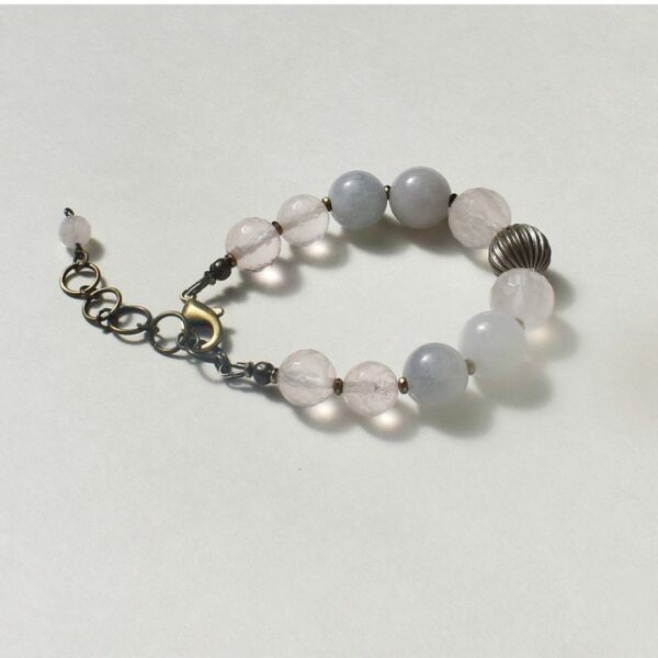 Aquamarine + Rose Quartz Bracelet 6″ - 7″ Adjustable - Image 7