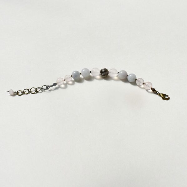Aquamarine + Rose Quartz Bracelet 6″ - 7″ Adjustable - Image 9