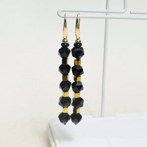 Black Onyx + Hematite Dangle Earrings 3 1/4″ Drop
