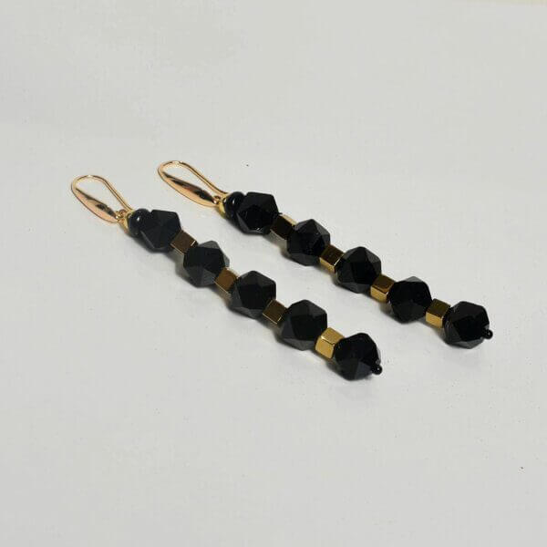 Black Onyx + Hematite Dangle Earrings 3 1/4″ Drop - Image 4
