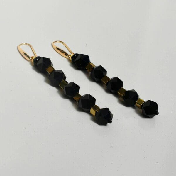 Black Onyx + Hematite Dangle Earrings 3 1/4″ Drop - Image 5