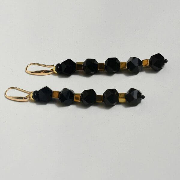 Black Onyx + Hematite Dangle Earrings 3 1/4″ Drop - Image 6