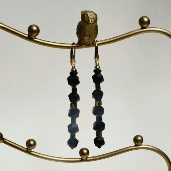 Black Onyx + Hematite Dangle Earrings 3 1/4″ Drop - Image 7