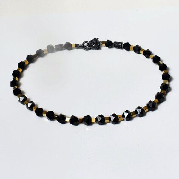 Black Onyx + Hematite Necklace 17" Length - Image 8