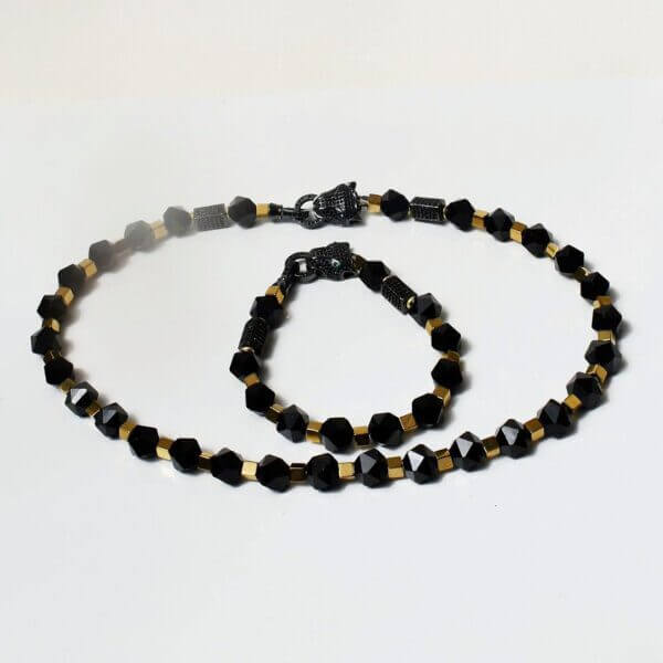 Black Onyx + Hematite Necklace 17" Length - Image 7