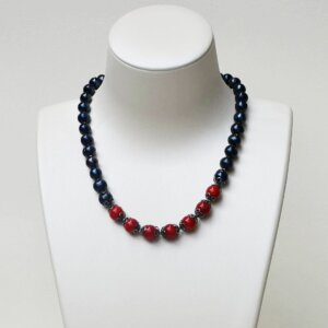 Black Pearl + Red Coral Necklace 16" to 20" Adjustable