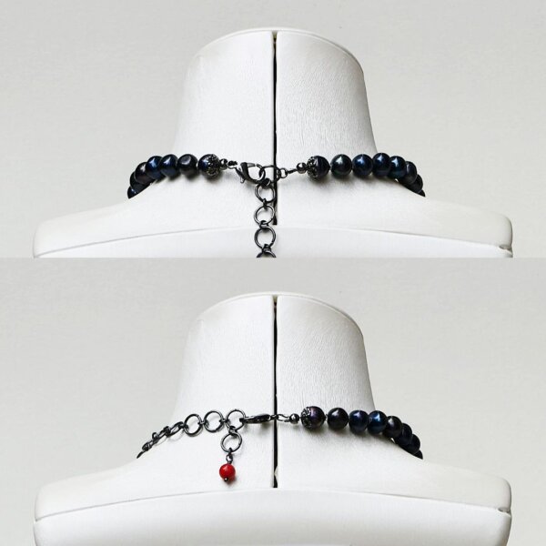 Black Pearl + Red Coral Necklace 16" to 20" Adjustable - Image 4