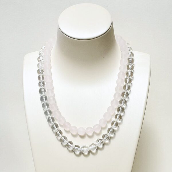 Clear Quartz + Rose Quartz Necklace Set, 16"/19" Lengths