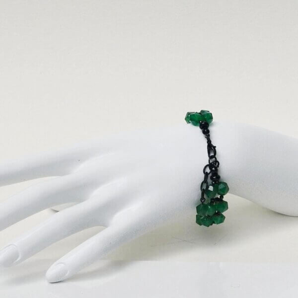 Green Agate + Black Spinel Bracelet 6.5" to 7.5" Adjustable - Image 6