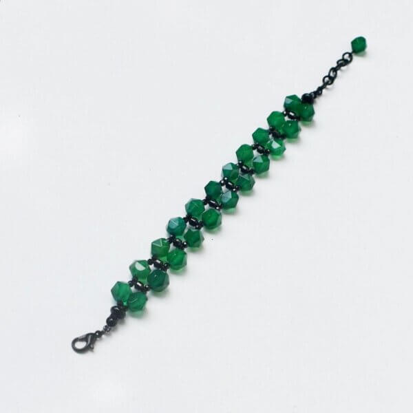 Green Agate + Black Spinel Bracelet 6.5" to 7.5" Adjustable - Image 4
