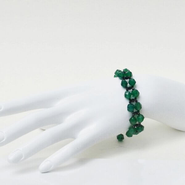 Green Agate + Black Spinel Bracelet 6.5" to 7.5" Adjustable - Image 5