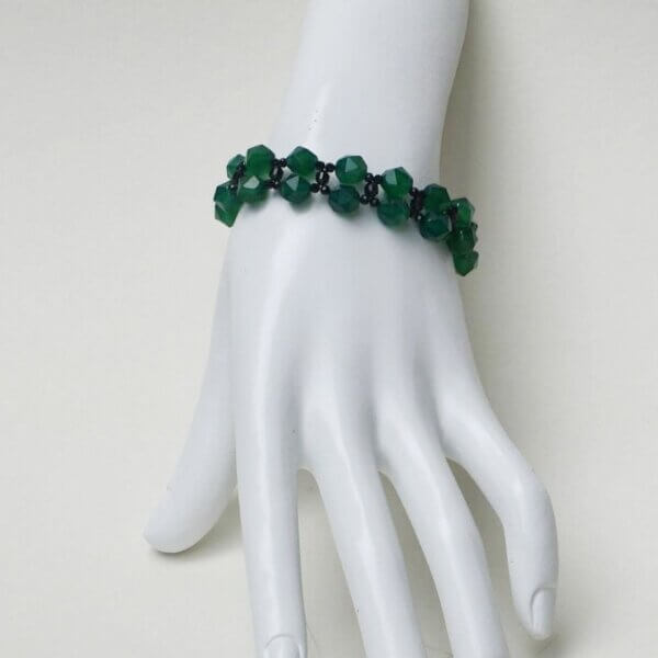 Green Agate + Black Spinel Bracelet 6.5" to 7.5" Adjustable - Image 7