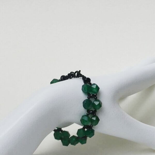 Green Agate + Black Spinel Bracelet 6.5" to 7.5" Adjustable - Image 10