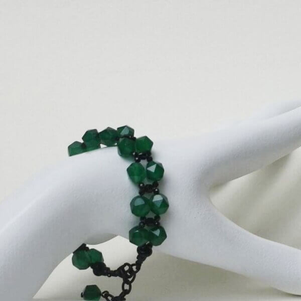 Green Agate + Black Spinel Bracelet 6.5" to 7.5" Adjustable - Image 9