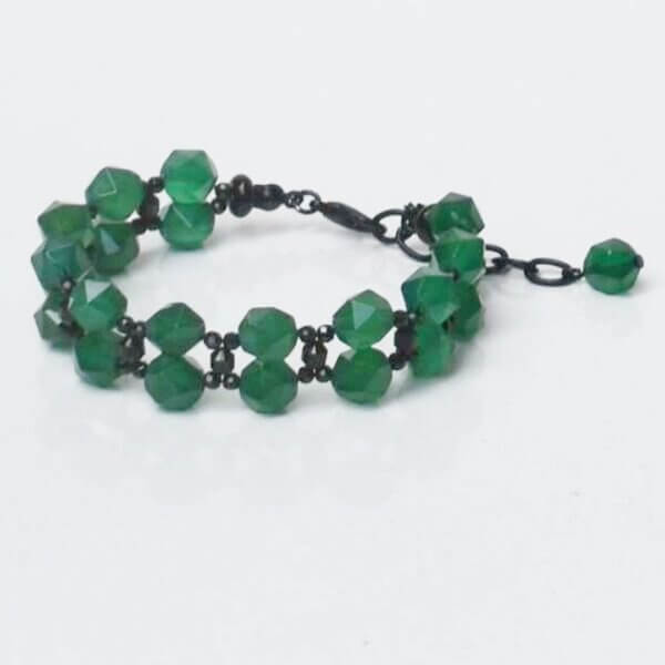 Green Agate + Black Spinel Bracelet 6.5" to 7.5" Adjustable - Image 3