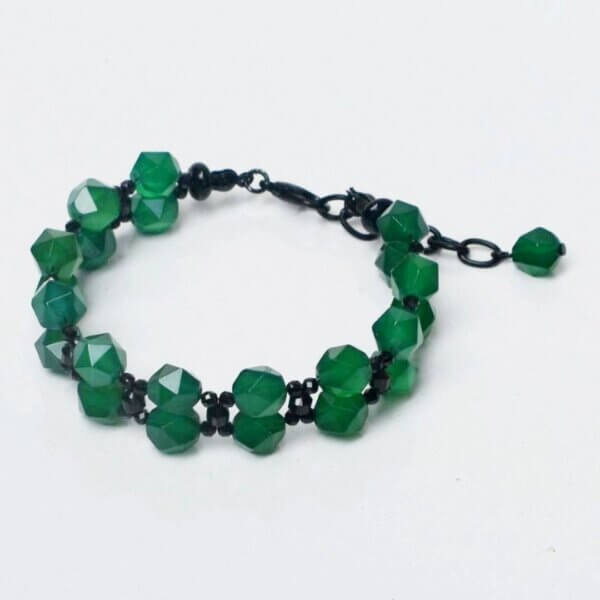 Green Agate + Black Spinel Bracelet 6.5" to 7.5" Adjustable