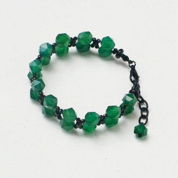Green Agate + Black Spinel Bracelet 6.5" to 7.5" Adjustable - Image 2